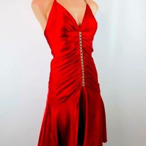 Jessica Mcclintock 4 Halter Ruched Drop Waist Ruched Rhinestone Red Prom dress